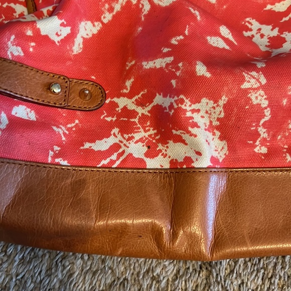 Rebecca Minkoff Orange White Large Coated Canvas Tote, Leather handles trim. - Picture 7 of 7